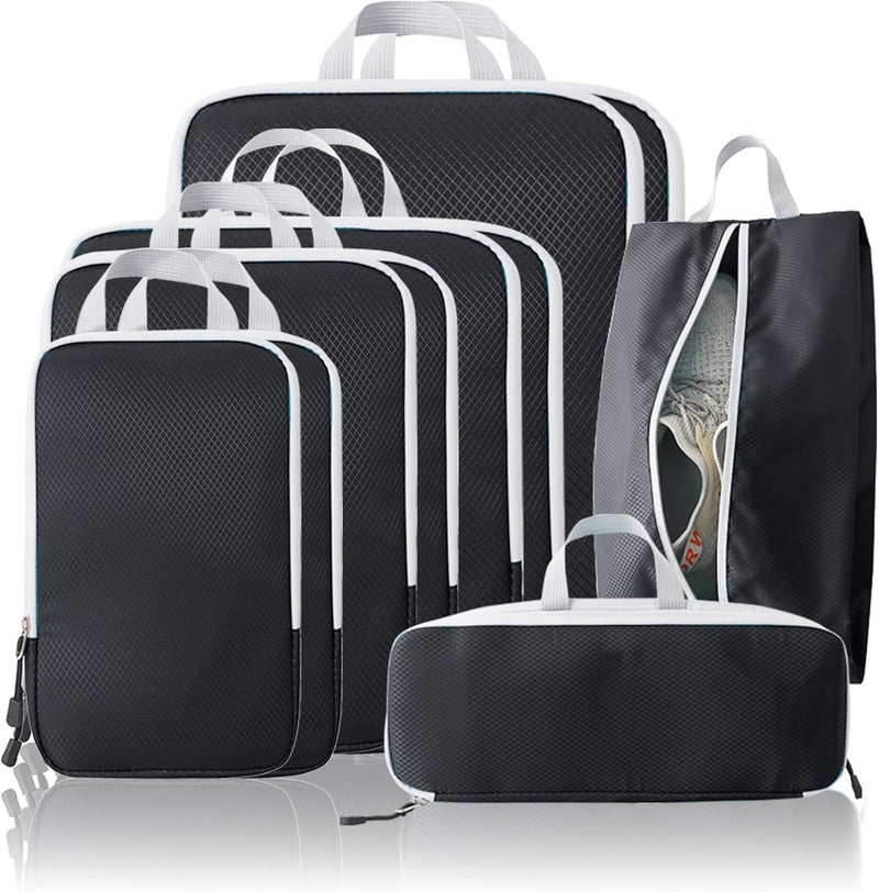OPLEBEPE Compression Packing Cubes, 10 Set Packing Cubes for Travel Compression, Lightweight Compressible Package Organizer for Carry On and Suitcases, Black and Grey - Image 1